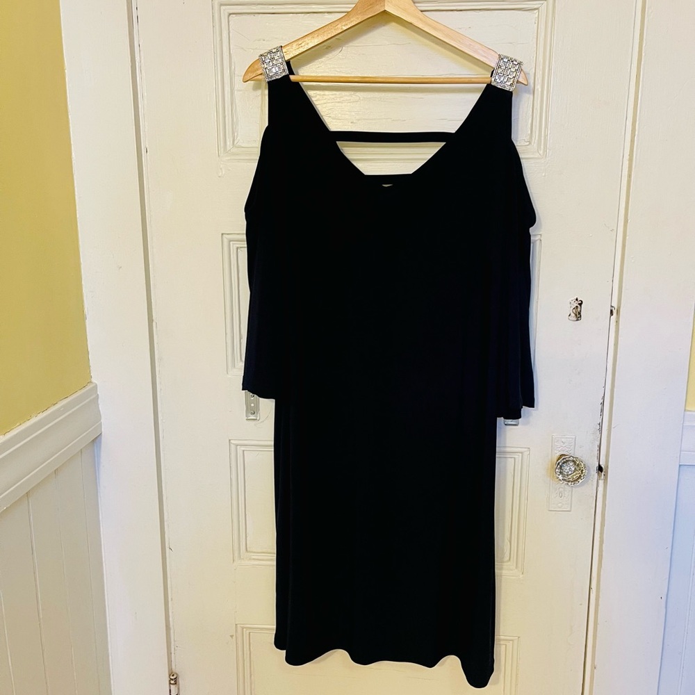 2X NWT Navy Blue cold shoulder rhinestone sleeve dress from Dressbarn
